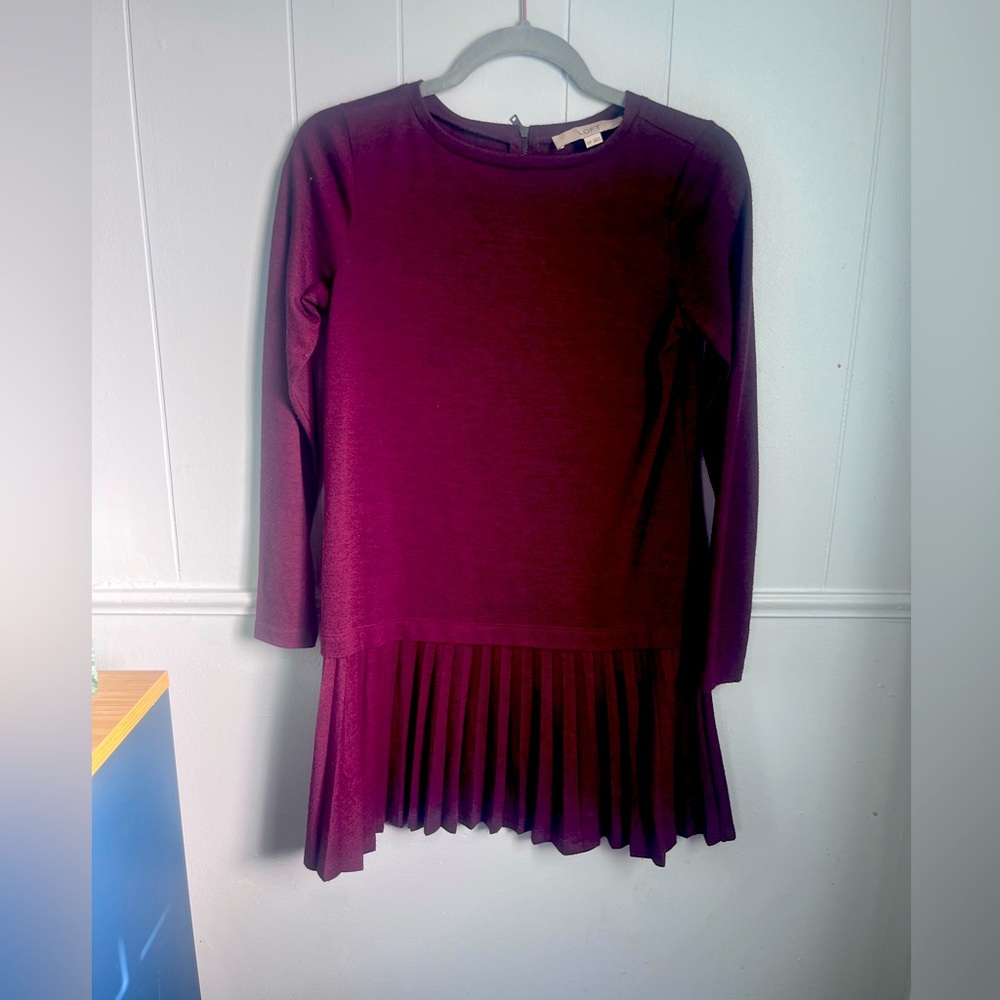 Loft maroon long sleeve layered mini dress